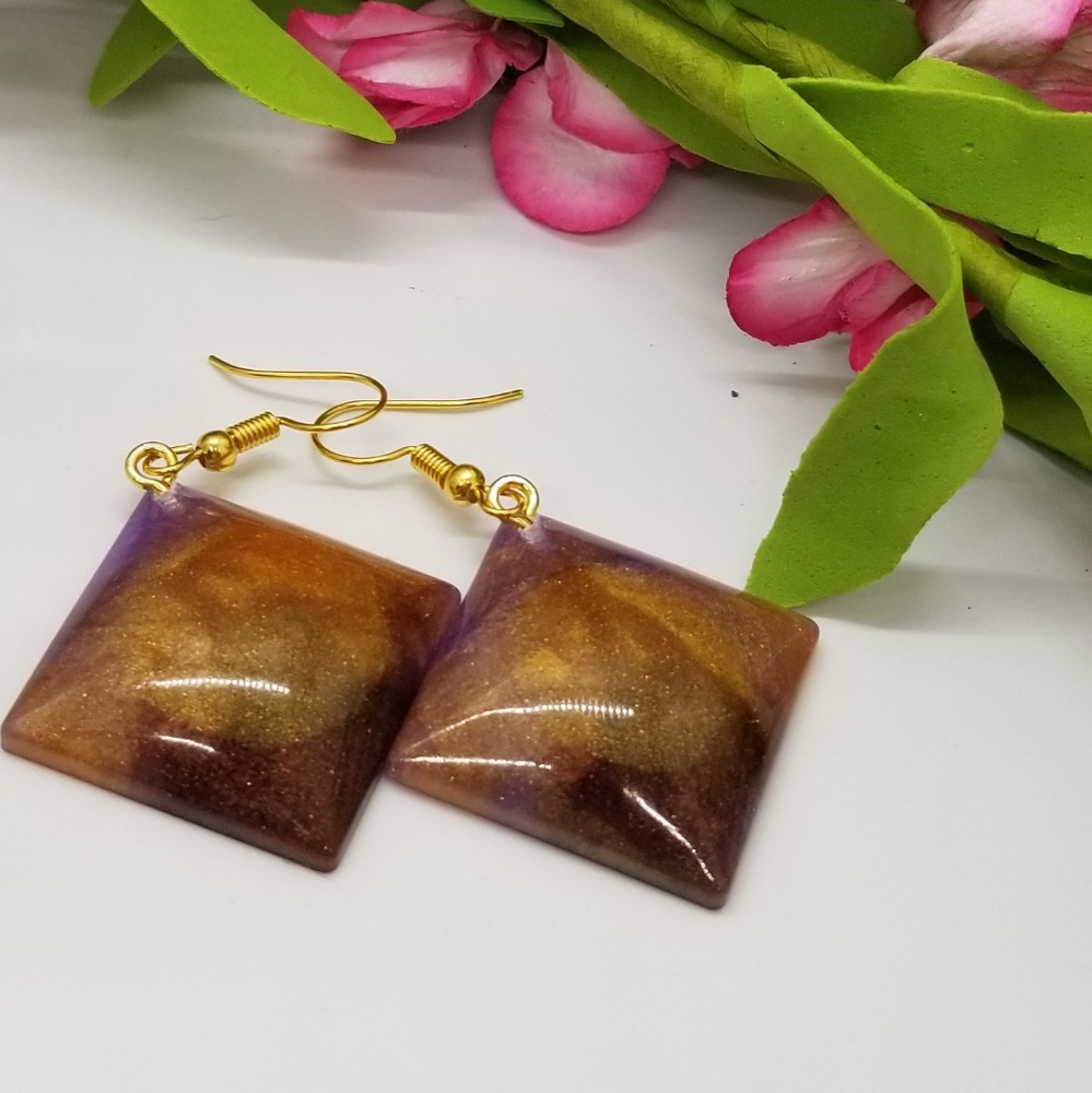 Purple Mocha Resin Drop Earrings